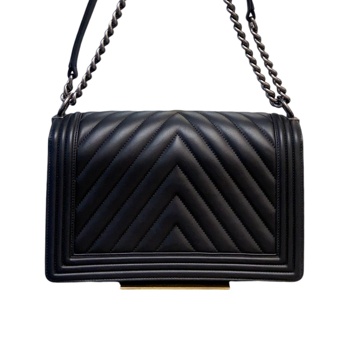 New Medium Boy Flap Calfskin Chevron Black RHW