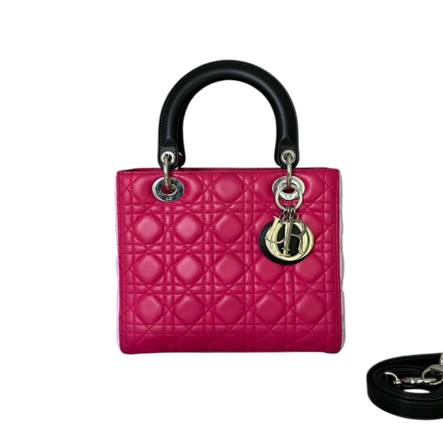 Tri-Color Lady Dior Medium Lambskin Purple Dark Pink Black SHW