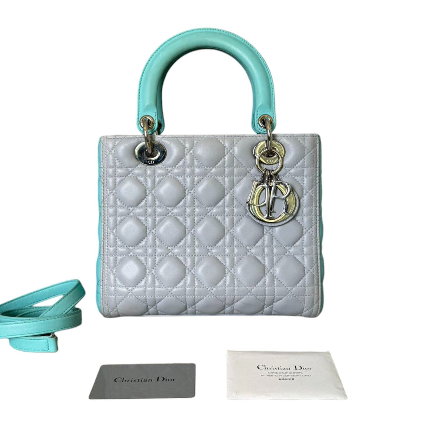 Lady Dior Bi-Color Medium Lambskin Grey Baby Blue SHW