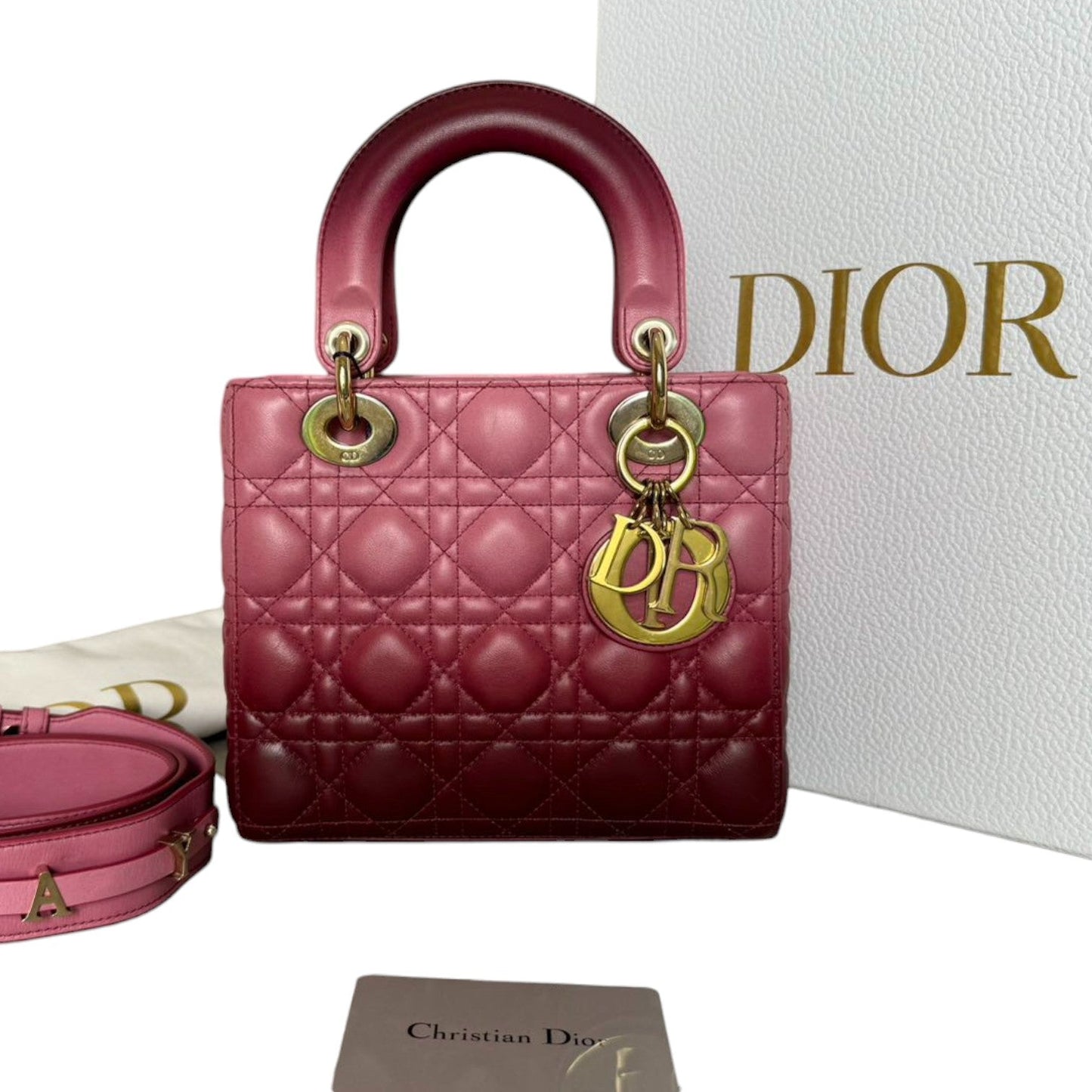 Lady Dior Small Lambskin Cannage Ombre Pink GHW