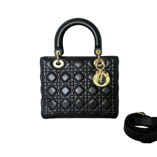 Lady Dior Medium Lambskin Cannage Black GHW