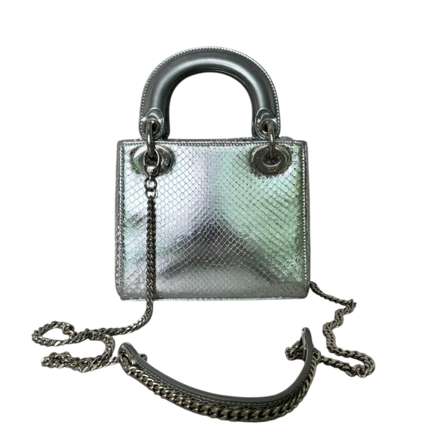 Lady Dior Mini Metallic Python Silver SHW