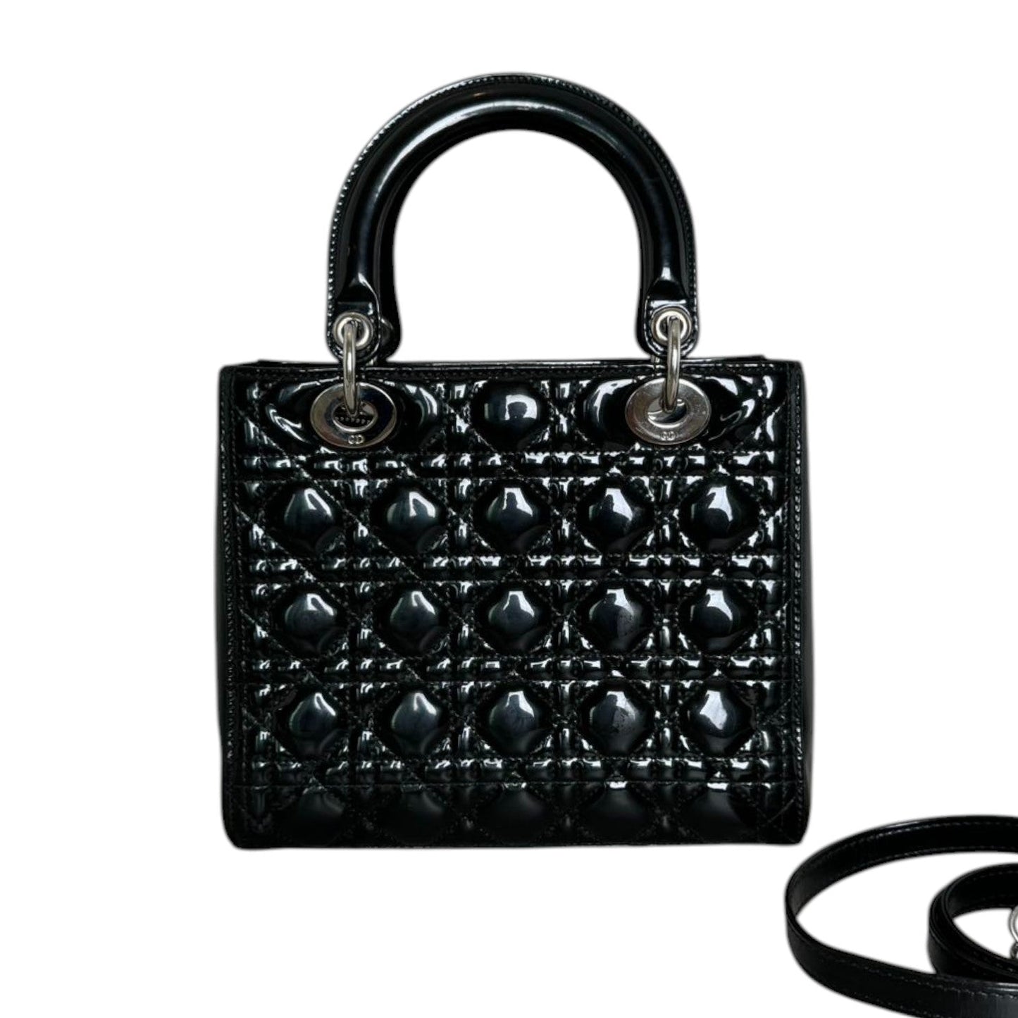 Lady Dior Medium Patent Black Quilted SHW