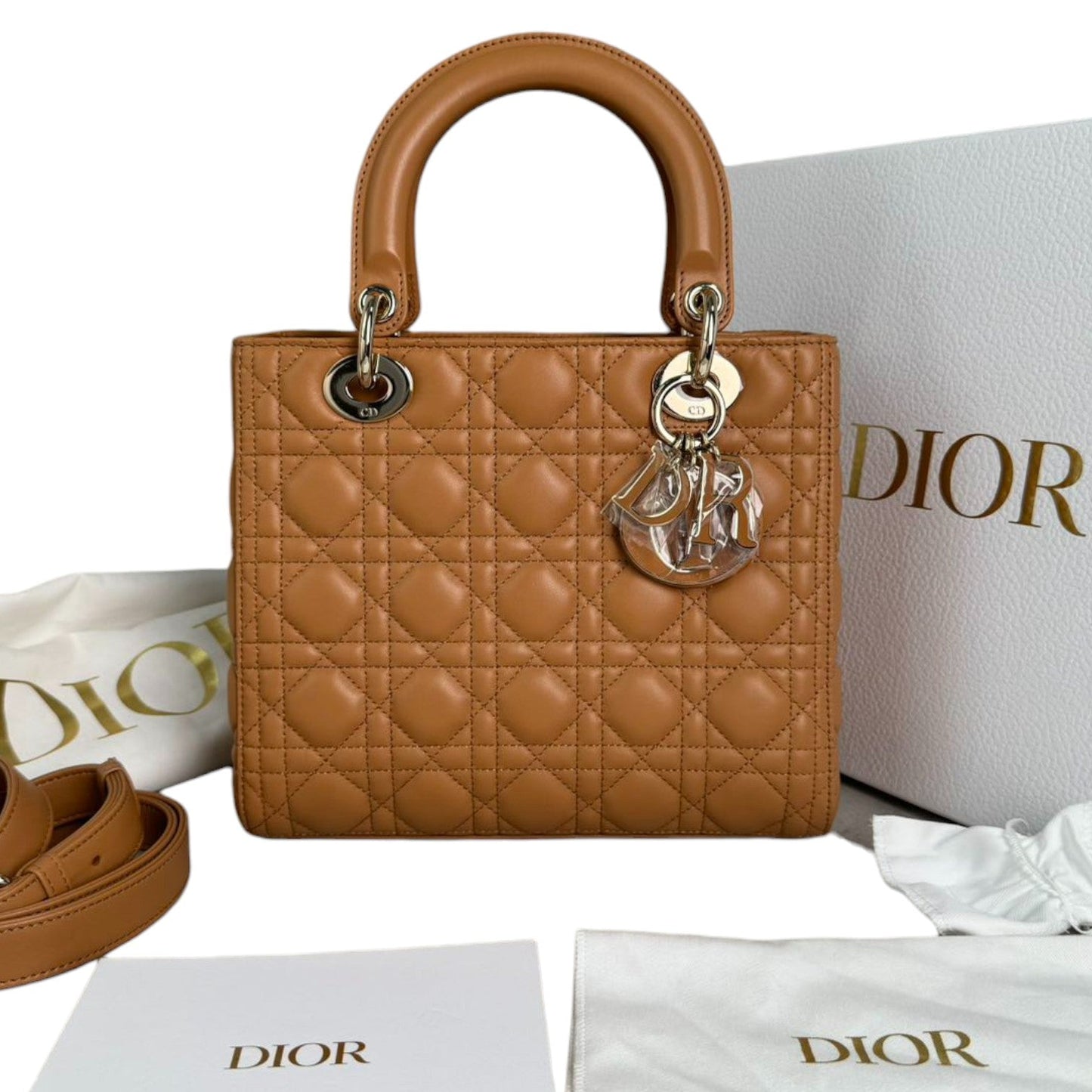 Lady Dior Medium Lambskin Cannage Brown GHW