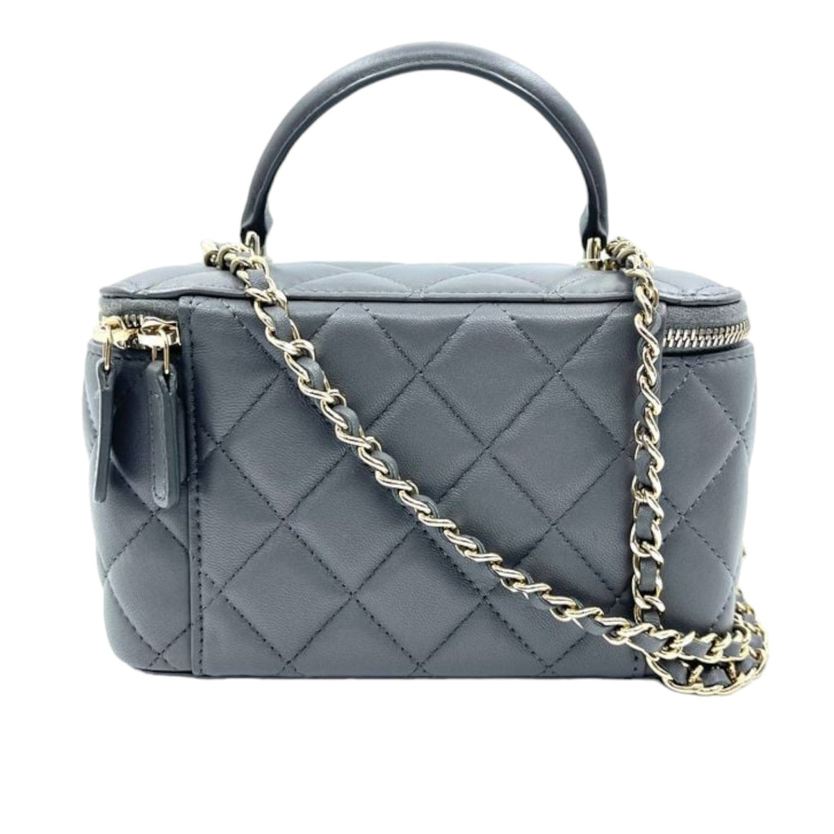 Vanity Rectangular Top Handle Small Lambskin Grey GHW