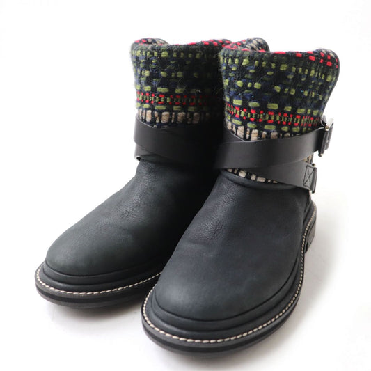 CHANEL boots Tweed x leather Black x multicolor Women 36 Used