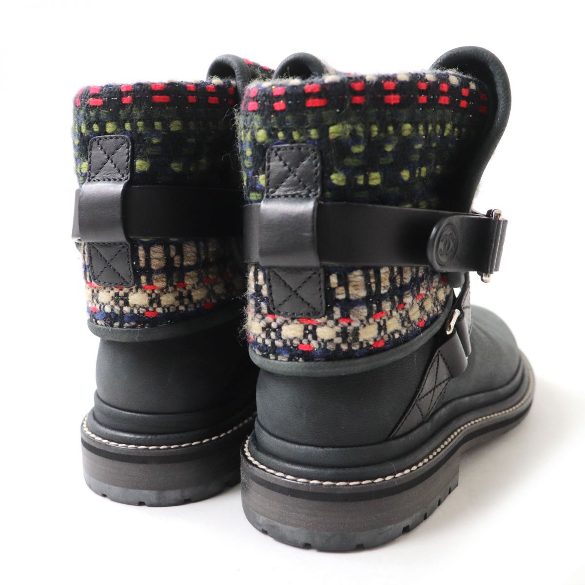 CHANEL boots Tweed x leather Black x multicolor Women 36 Used