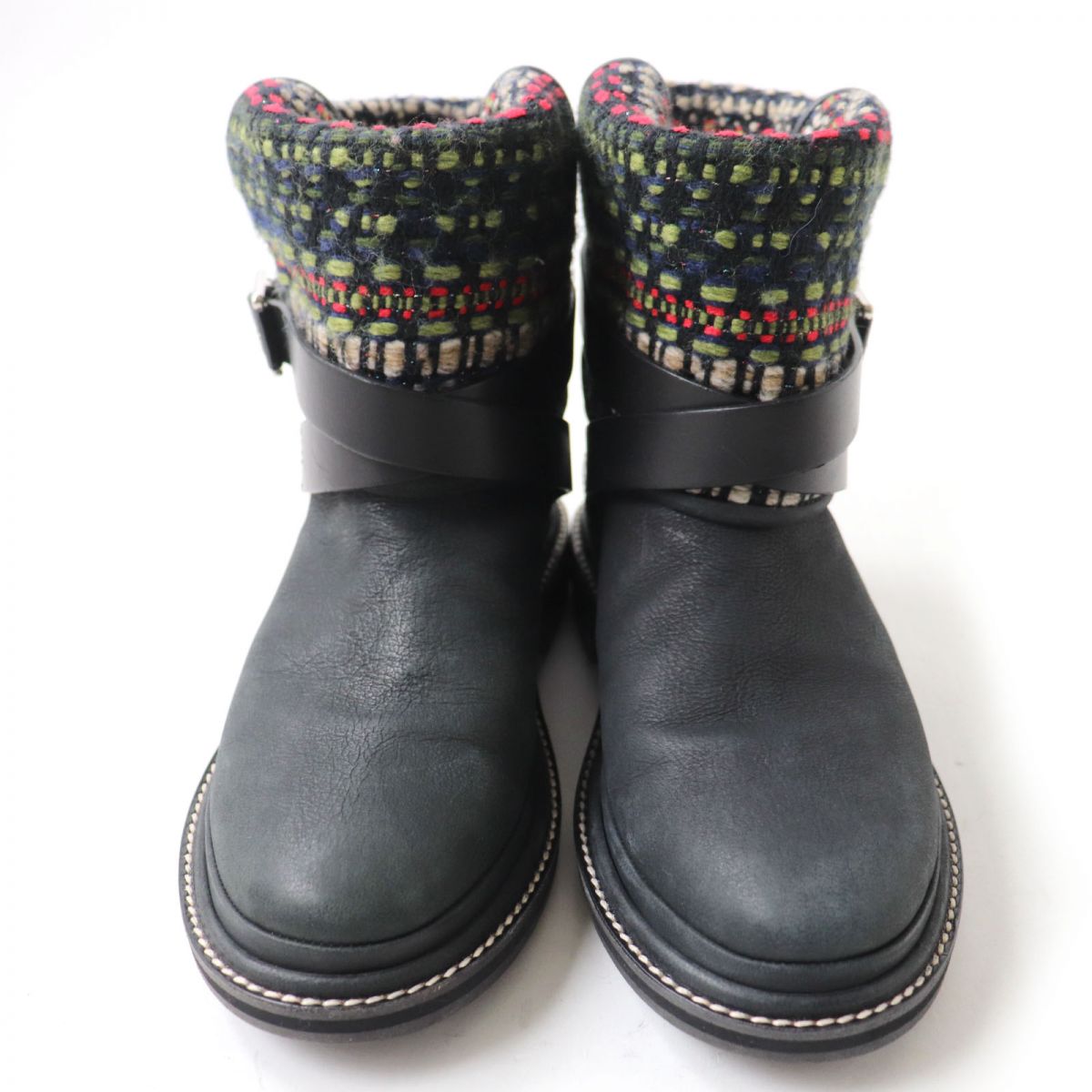 CHANEL boots Tweed x leather Black x multicolor Women 36 Used