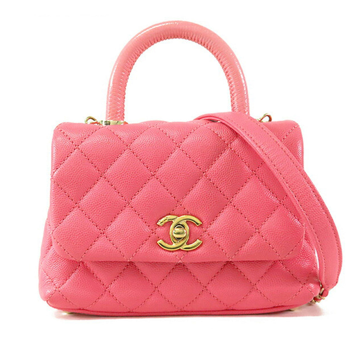 Pink Chanel Extra Mini Caviar and Lizard Embossed Coco Top Handle Bag Satchel