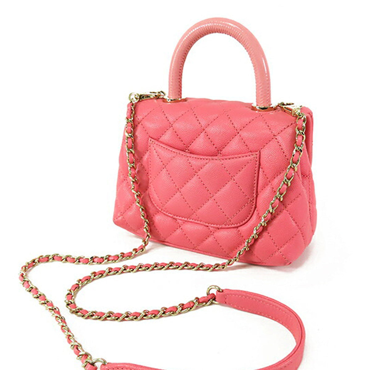 Pink Chanel Extra Mini Caviar and Lizard Embossed Coco Top Handle Bag Satchel