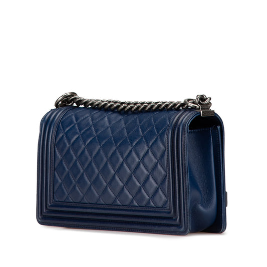 Blue Chanel Medium Lambskin Boy Flap Crossbody Bag