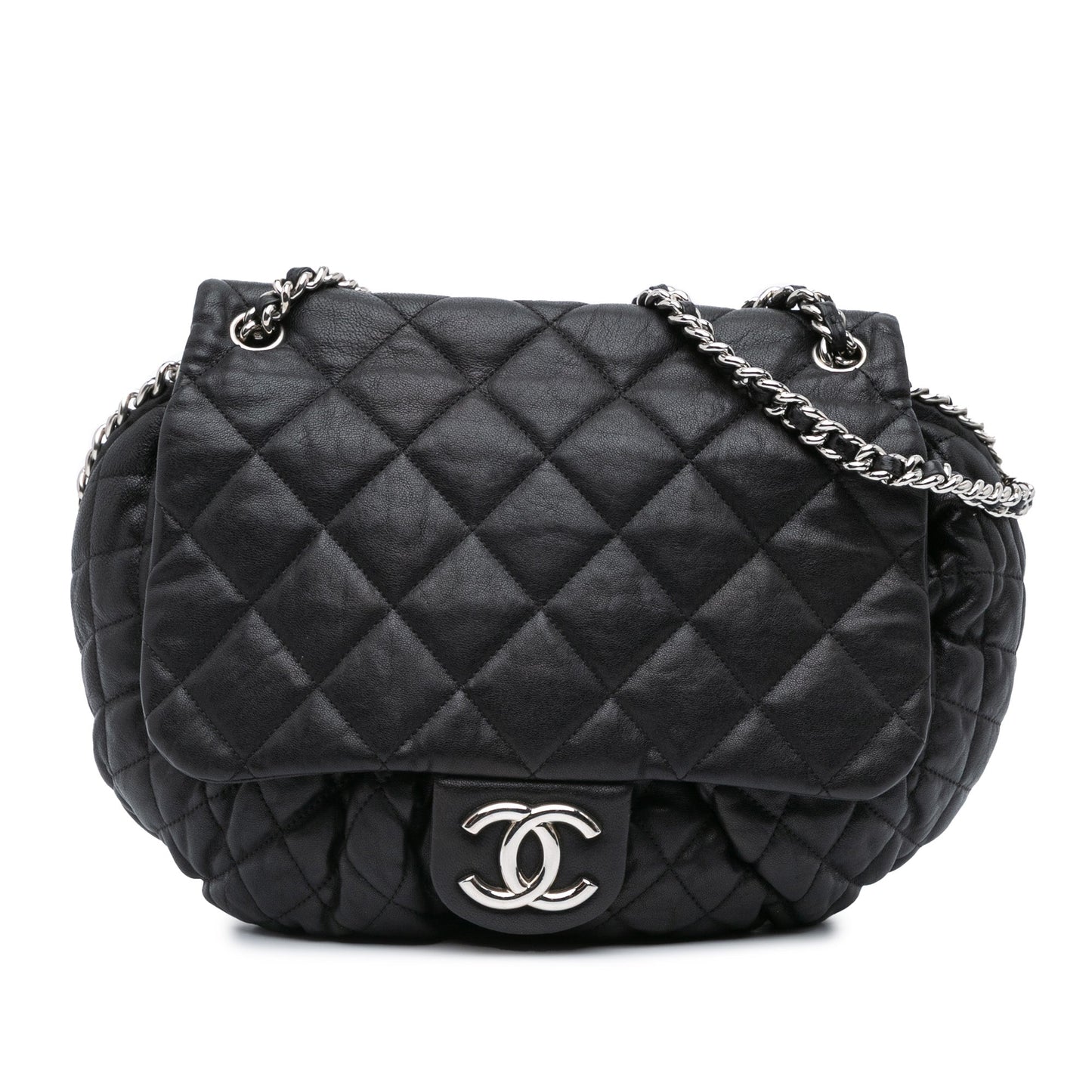 Black Chanel Large Lambskin Chain Around Flap Crossbody Bag