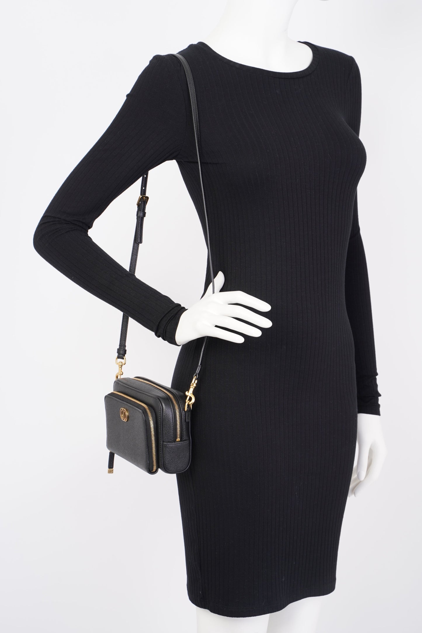 Christian Dior Caro Double Zipped Pouch Black Leather