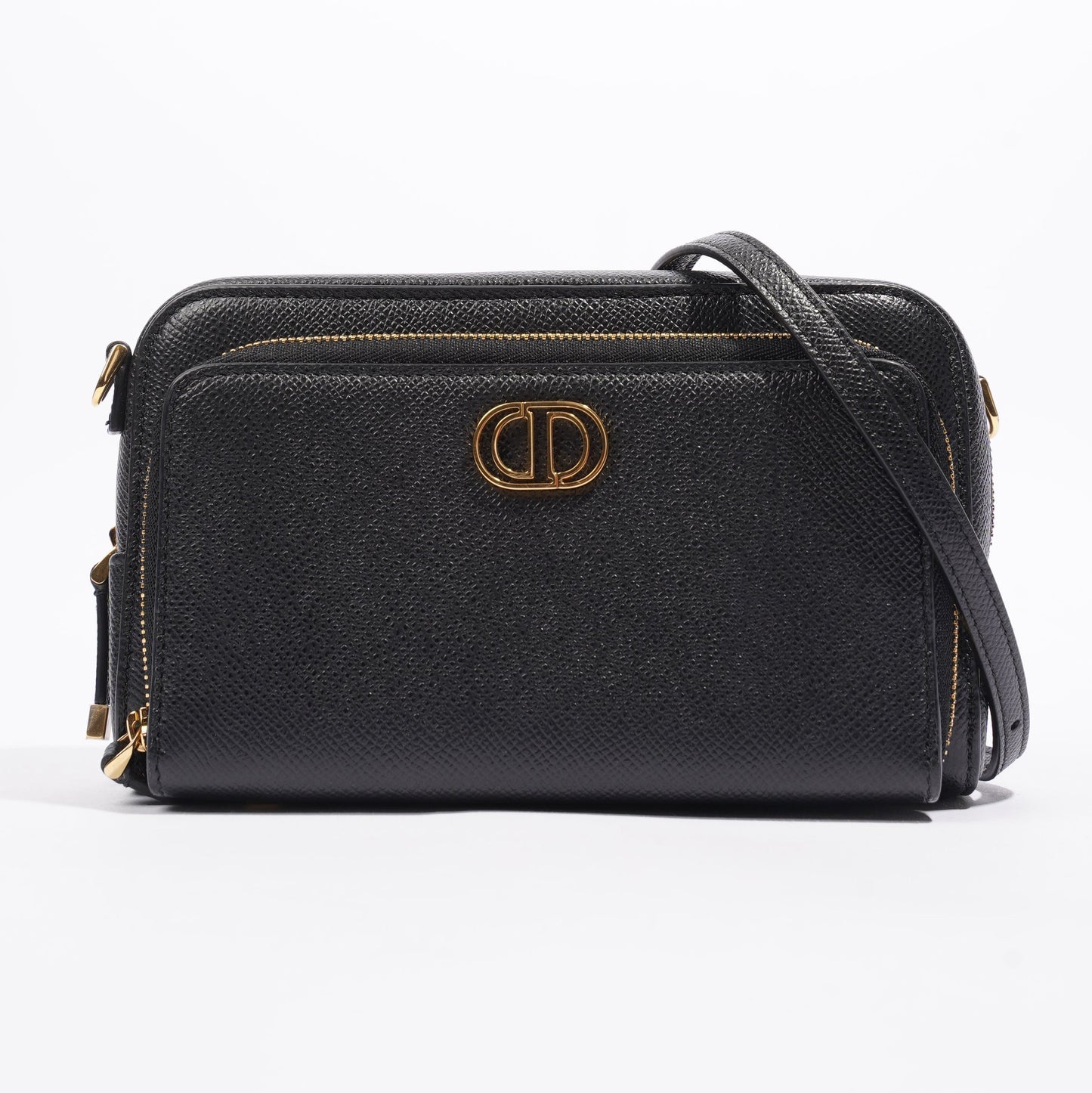 Christian Dior Caro Double Zipped Pouch Black Leather