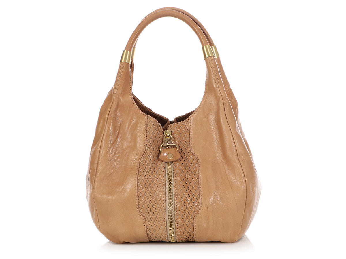 Jimmy Choo Beige Mandah Expandable Hobo
