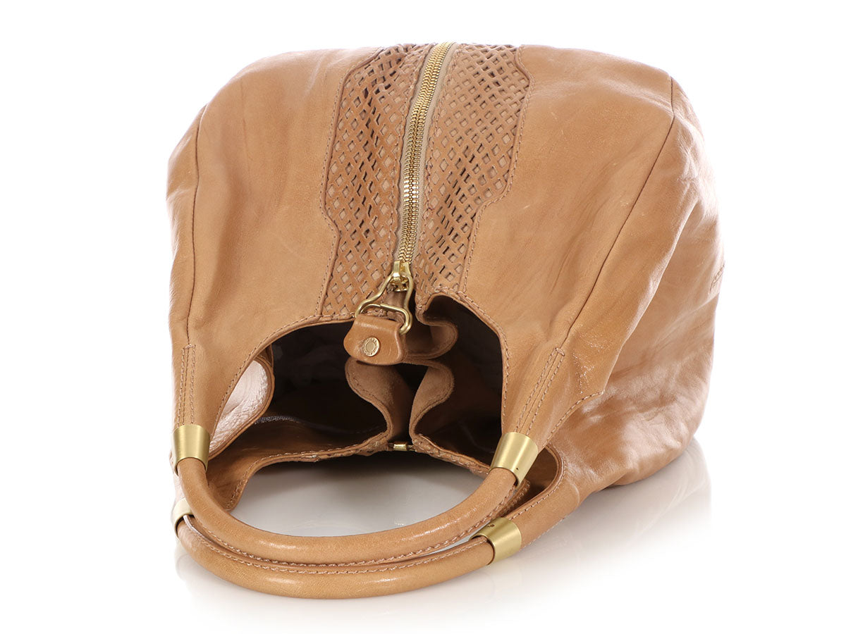 Jimmy Choo Beige Mandah Expandable Hobo