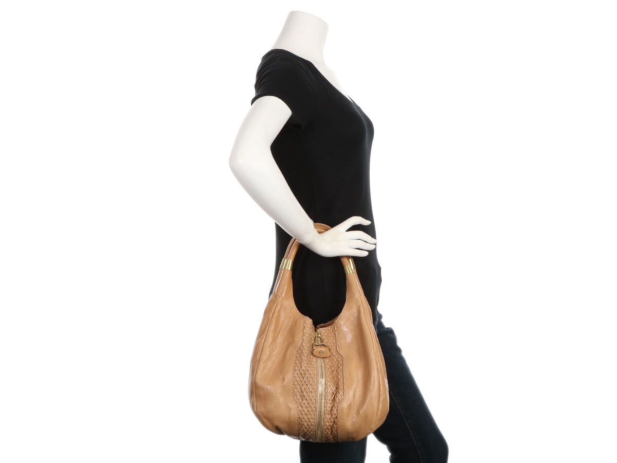 Jimmy Choo Beige Mandah Expandable Hobo