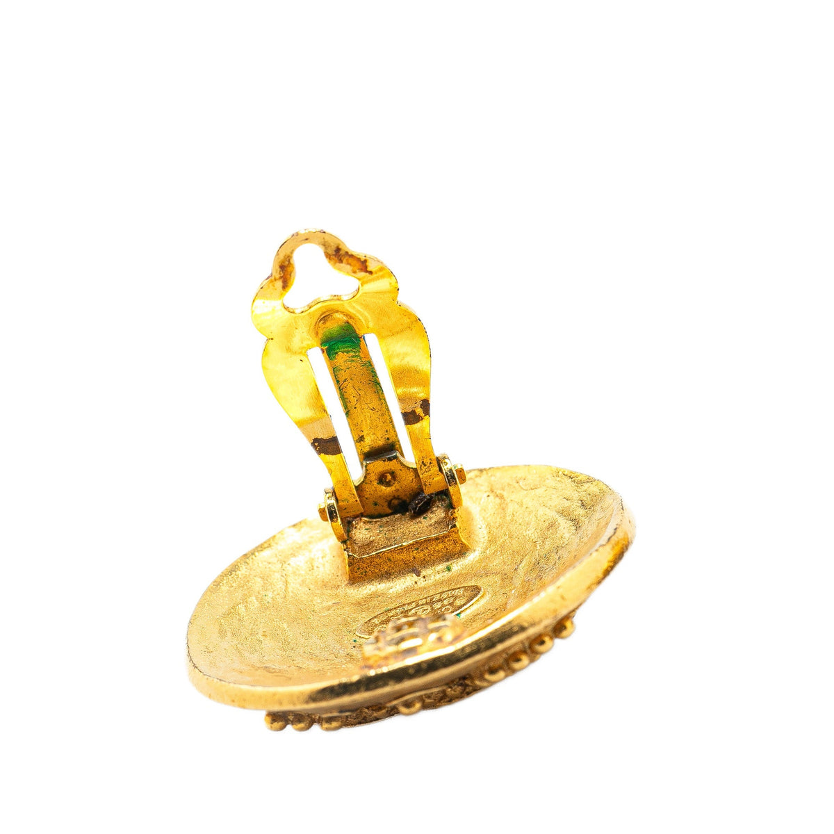 Gold Chanel Gold Plated CC Round Clip On Earrings