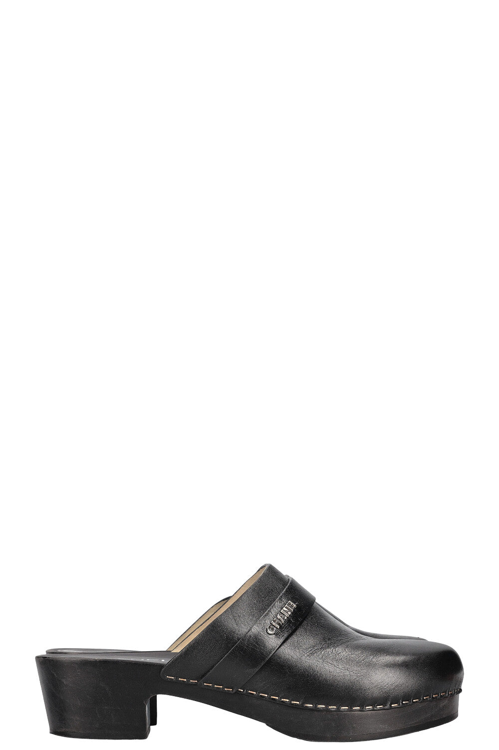 CHANEL Logo Clogs Black