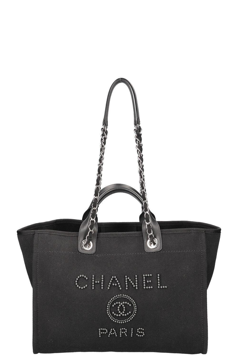 CHANEL Large Deauville Tote Pearl Embellished Black