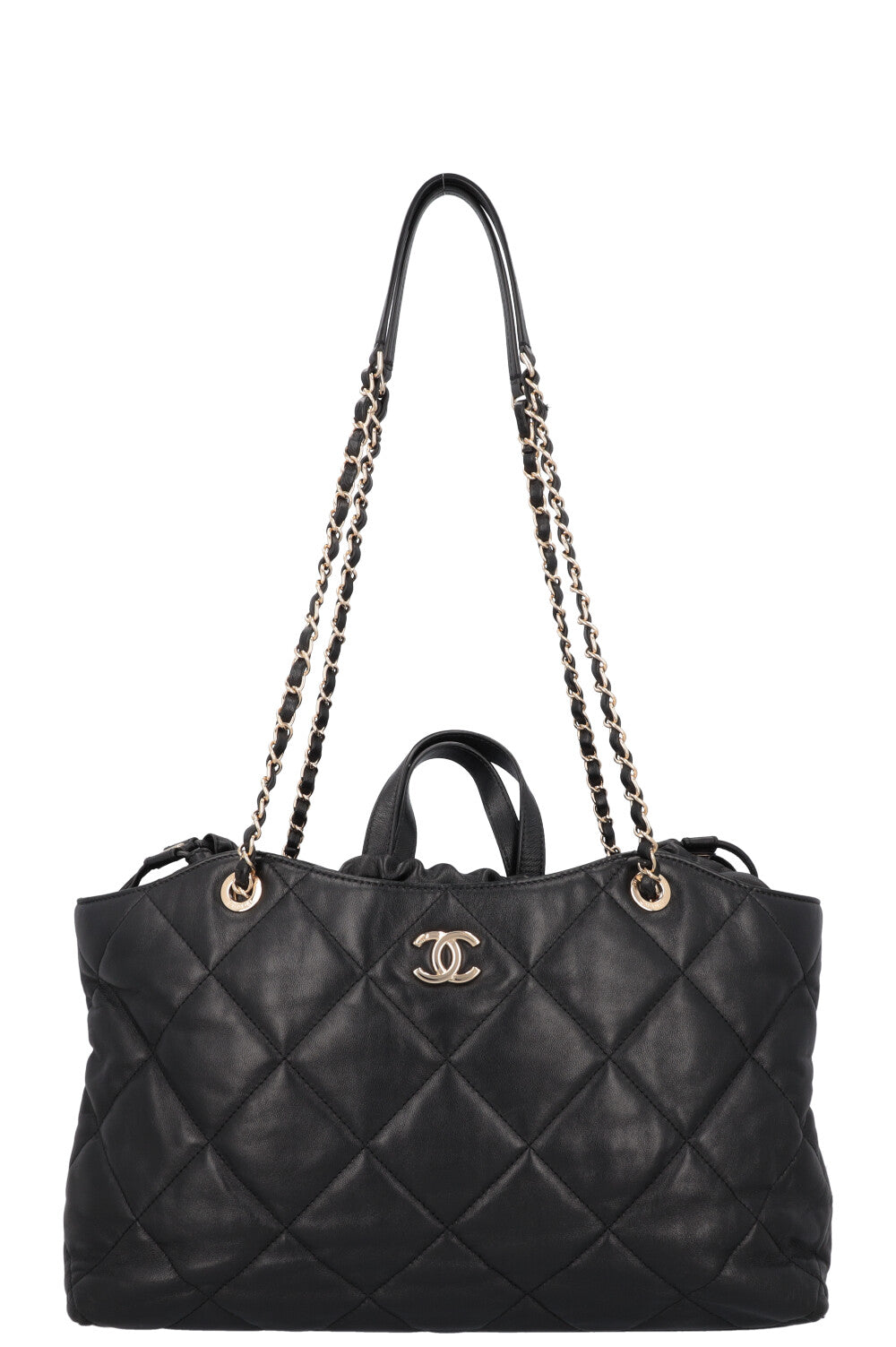 CHANEL 2019 Quilted Drawstring Tote Bag Black