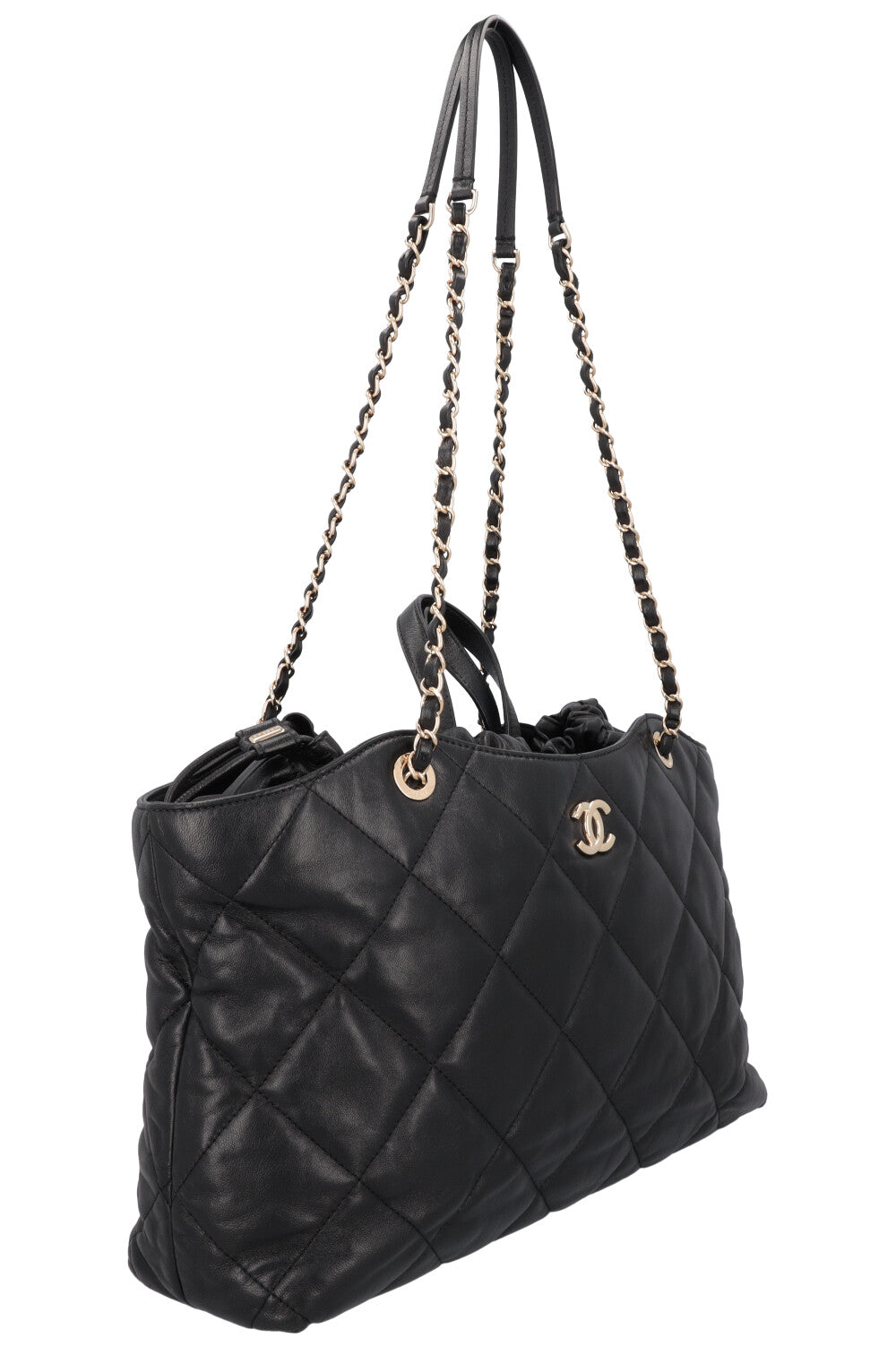 CHANEL 2019 Quilted Drawstring Tote Bag Black