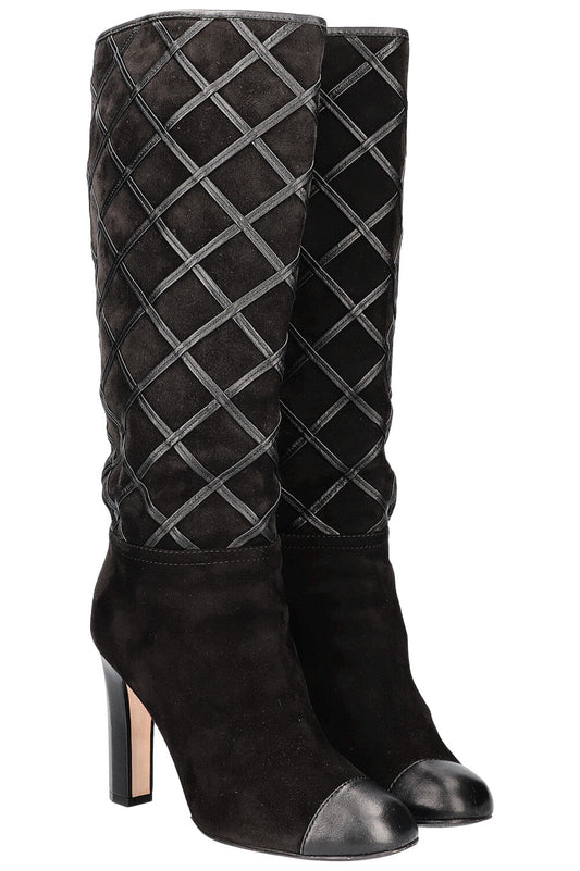 CHANEL Boots Diamond Stiching Leather Black