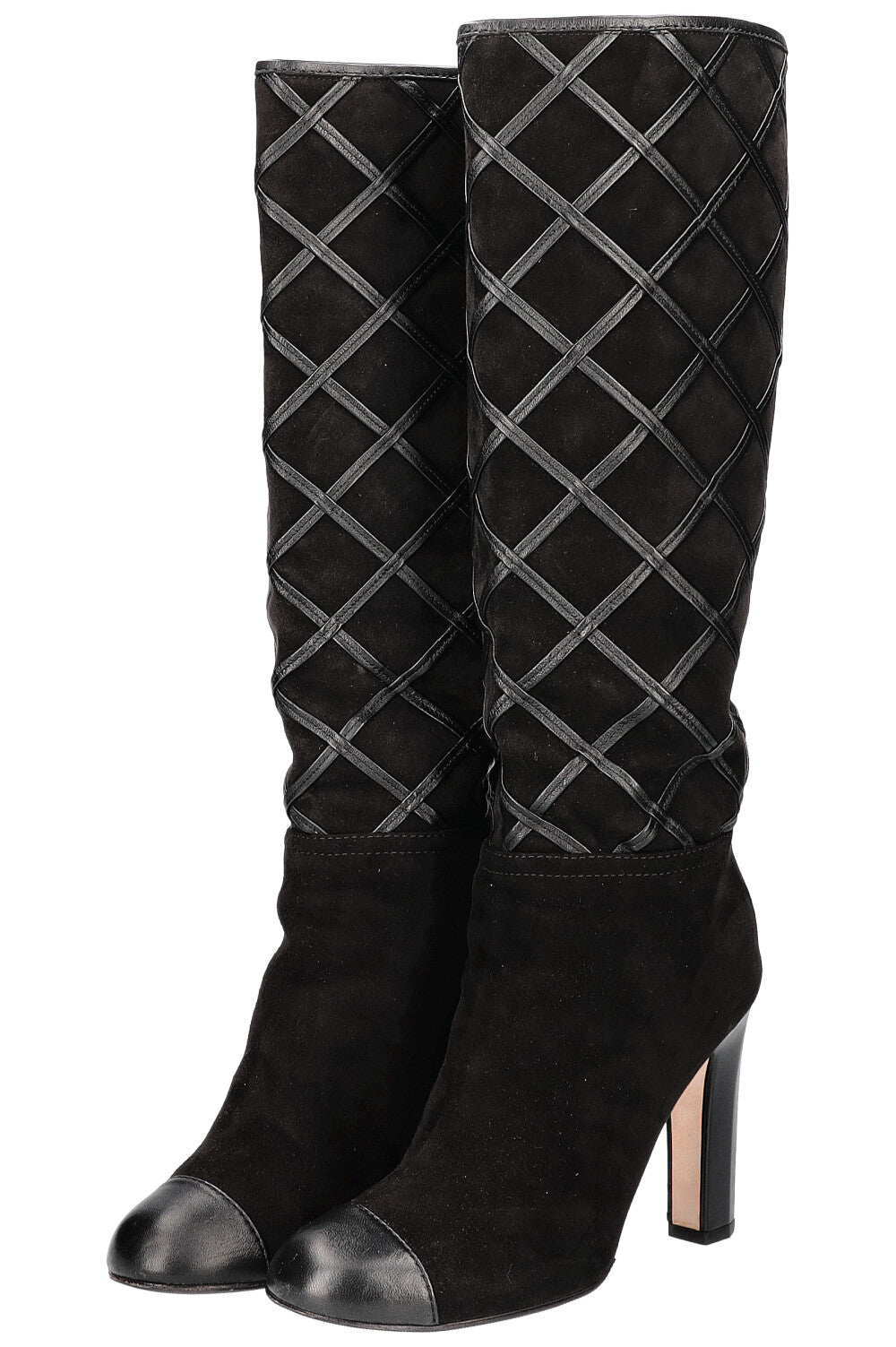 CHANEL Boots Diamond Stiching Leather Black