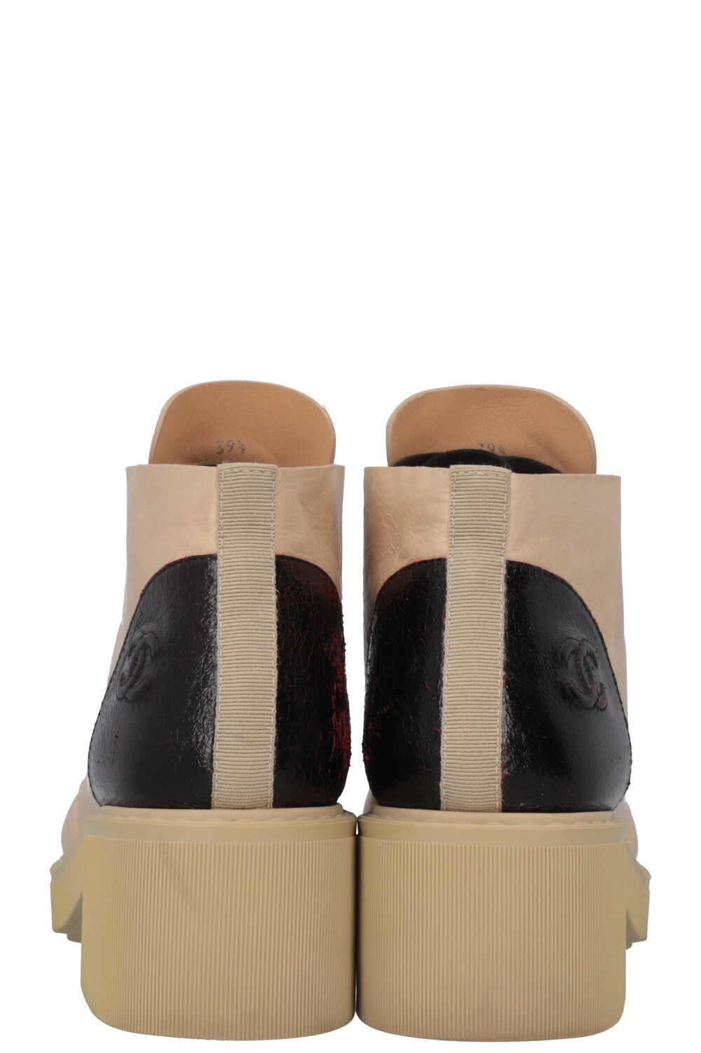 CHANEL Boots Leather Beige Black