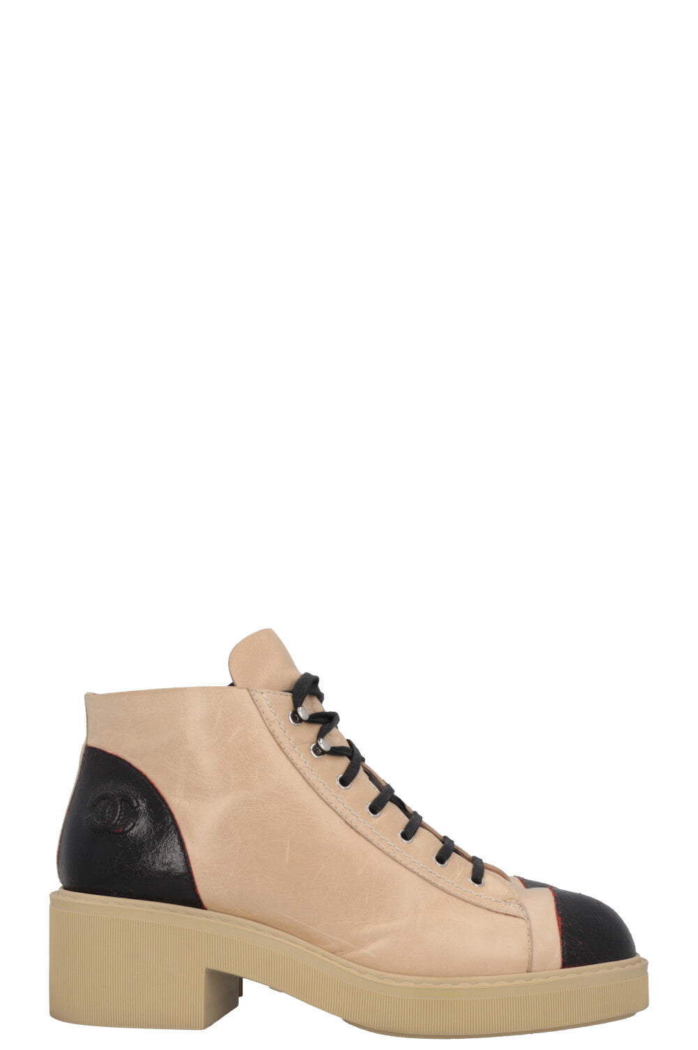 CHANEL Boots Leather Beige Black