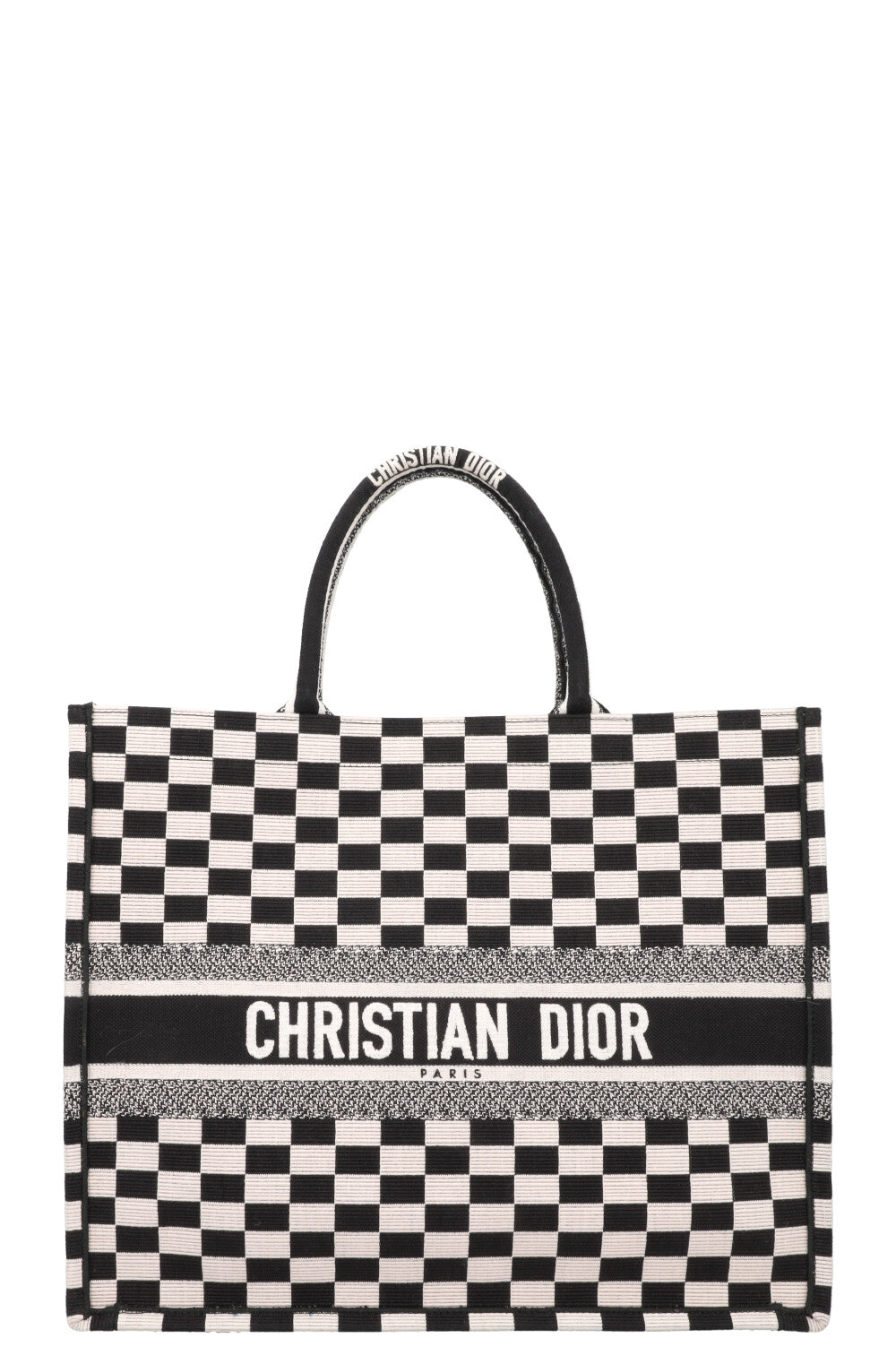 CHRISTIAN DIOR Medium Check Book Tote Black White