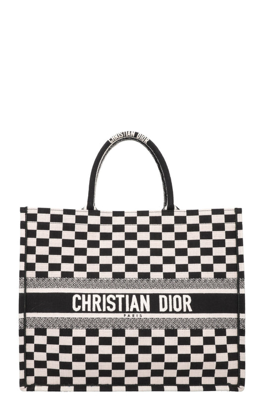 CHRISTIAN DIOR Medium Check Book Tote Black White