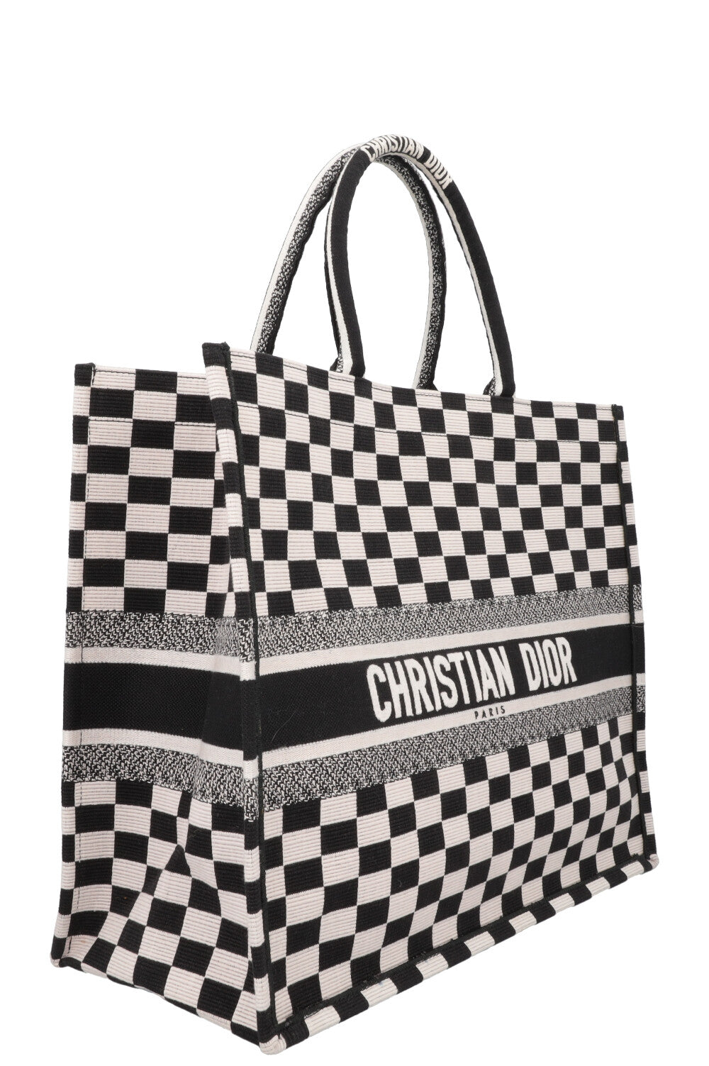 CHRISTIAN DIOR Medium Check Book Tote Black White