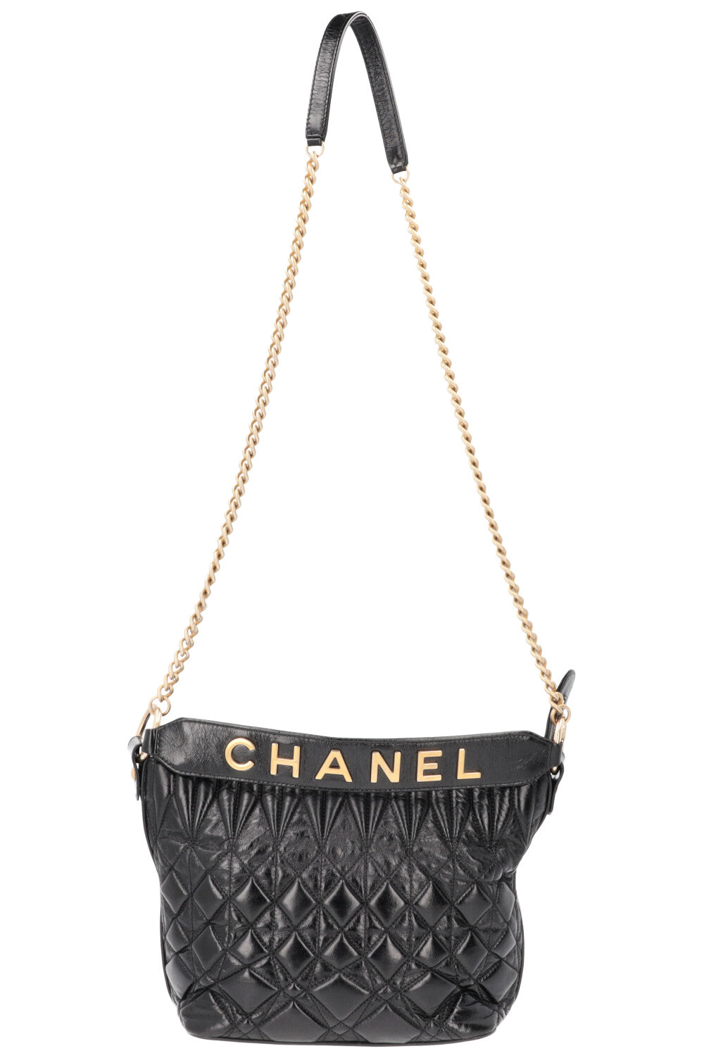 CHANEL 2019 Logo Hobo Crossbody Bag Black