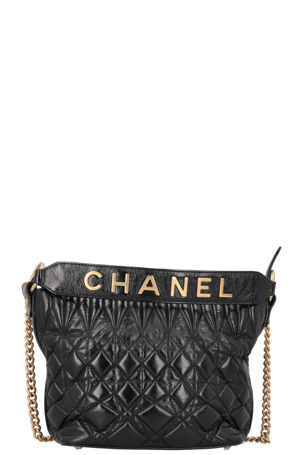 CHANEL 2019 Logo Hobo Crossbody Bag Black