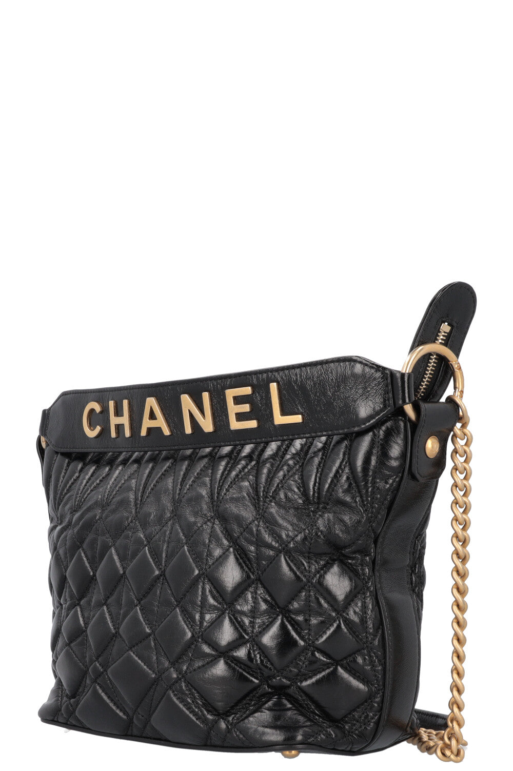 CHANEL 2019 Logo Hobo Crossbody Bag Black