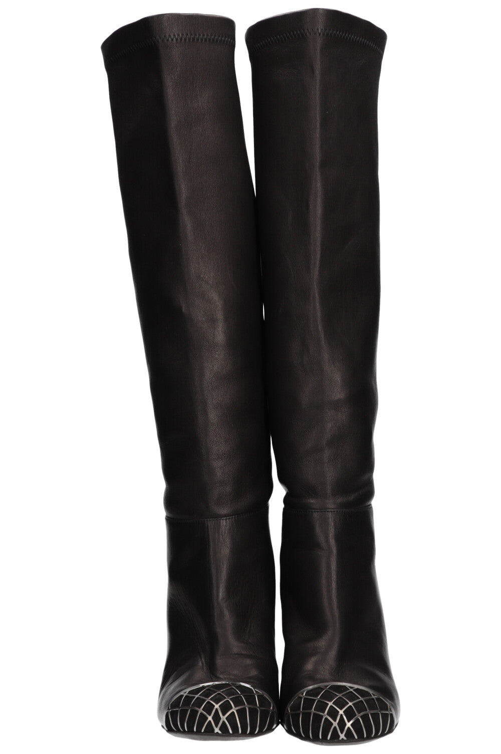 CHANEL Metal Cap Toe Boots Leather Black