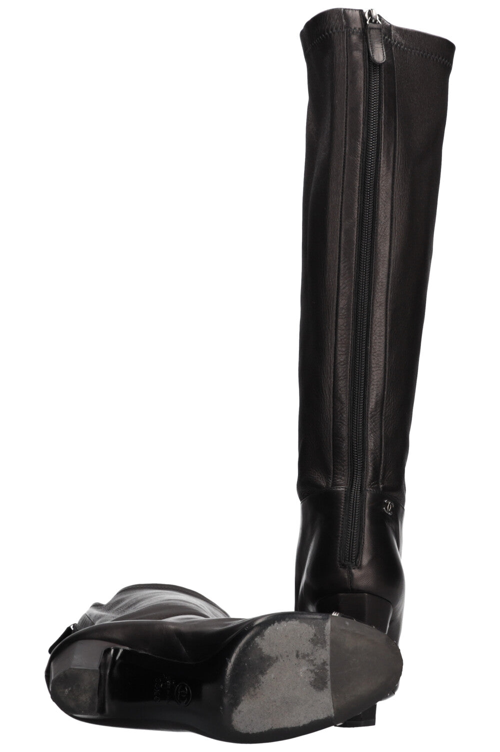 CHANEL Metal Cap Toe Boots Leather Black