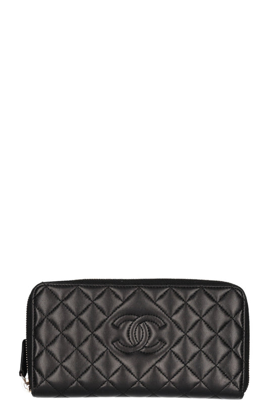 CHANEL CC Zip Around Wallet Matelasse Black