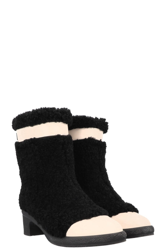 CHANEL Coco Neige Shearling Boots Black White