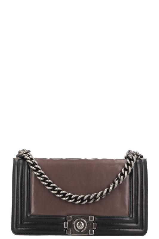 CHANEL 1st Edition Medium Boy Bag Leather Brown Black