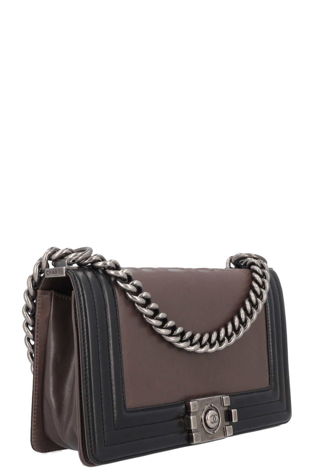 CHANEL 1st Edition Medium Boy Bag Leather Brown Black