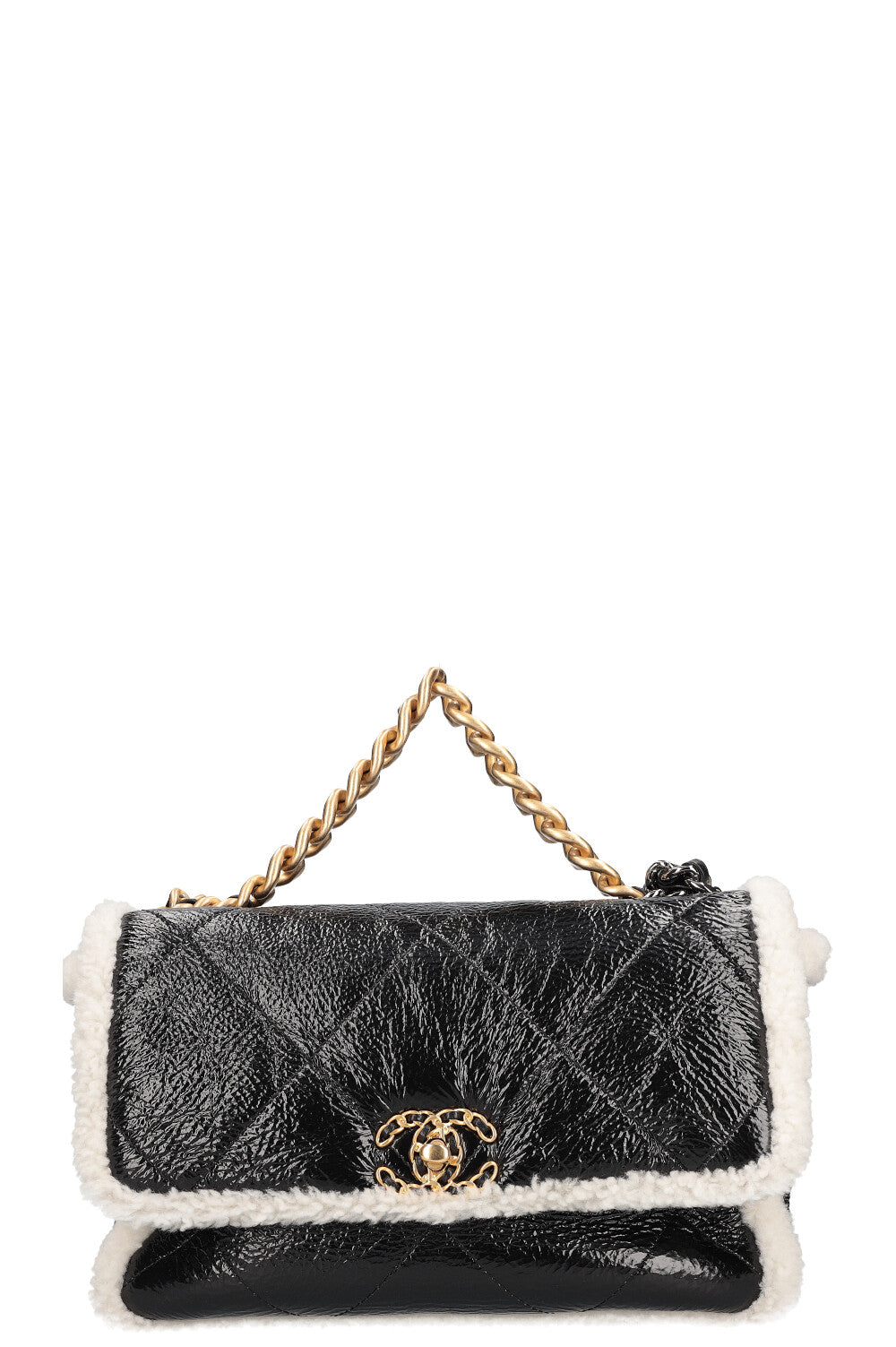 CHANEL 19 Large Bag Patent Leather & Shearling