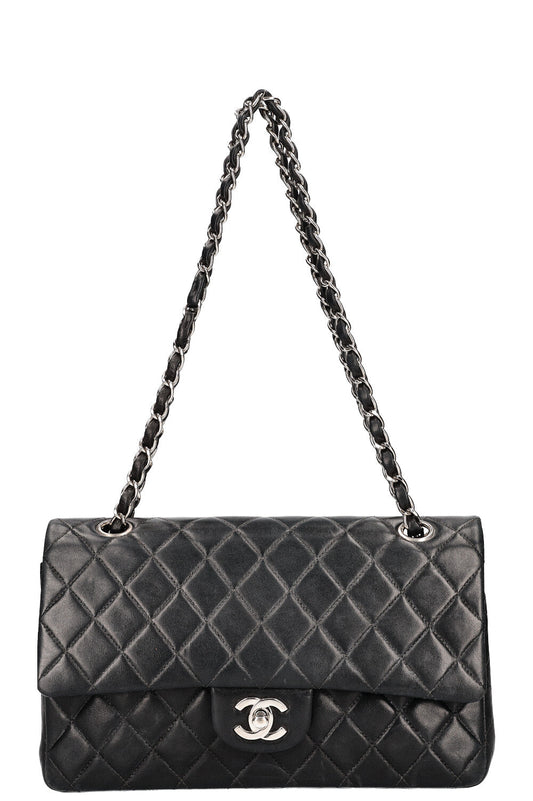 CHANEL Double Flap Bag Medium Black Silver