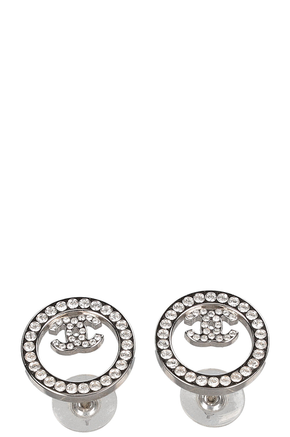 CHANEL CC Circle Earrings Crystals Silver