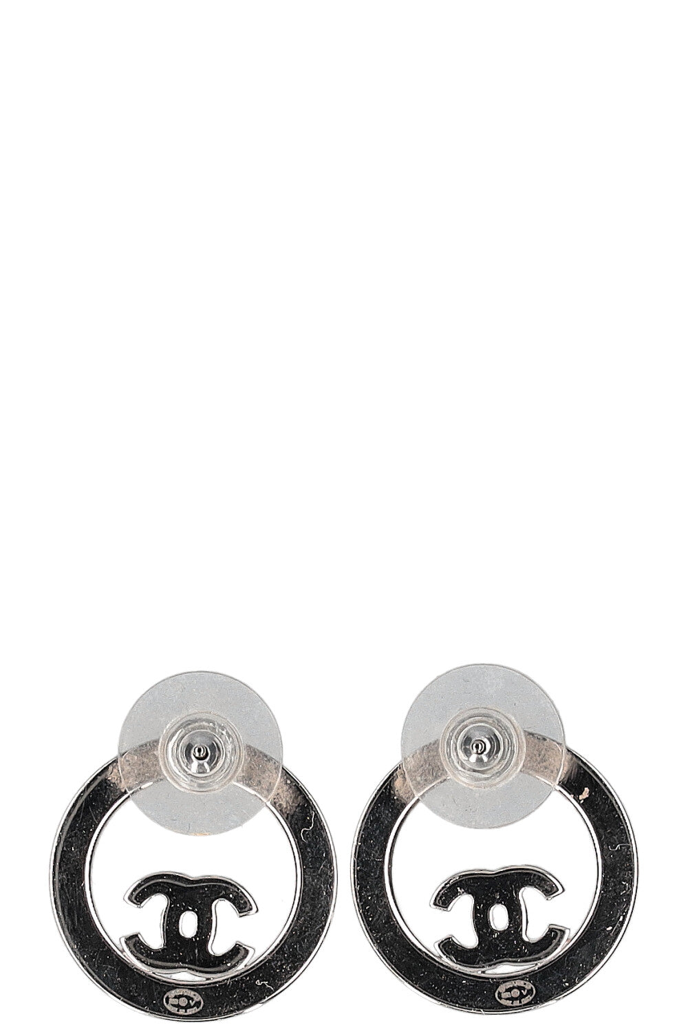 CHANEL CC Circle Earrings Crystals Silver