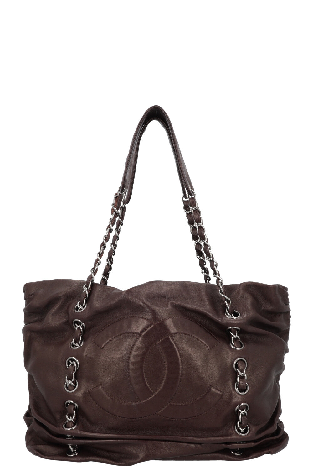 CHANEL Chain CC Tote Bag Brown Leather