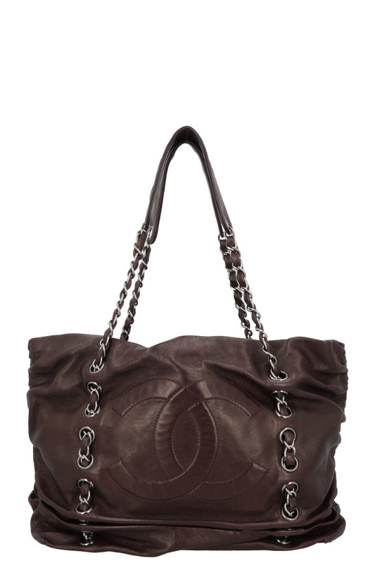 CHANEL Chain CC Tote Bag Brown Leather