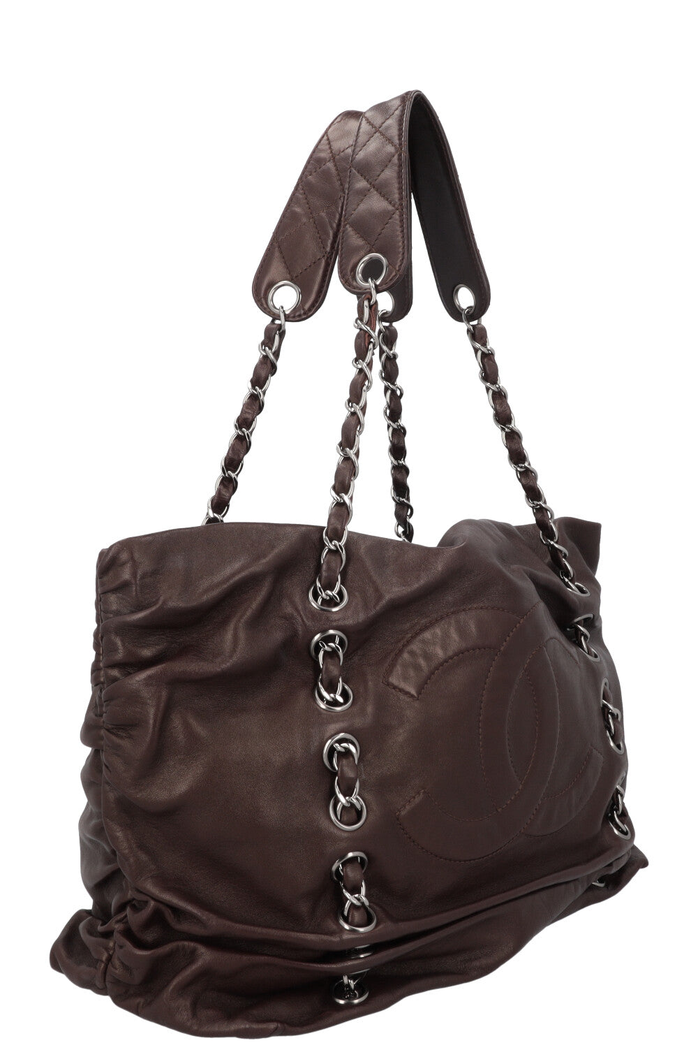CHANEL Chain CC Tote Bag Brown Leather