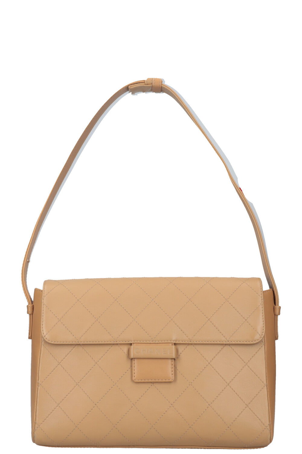 CHANEL Logo Diamond Stitch Crossbody Bag Beige